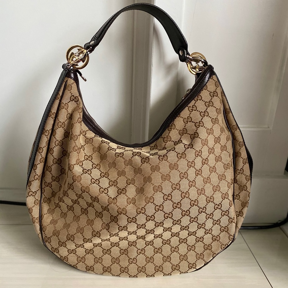 Authentic Gucci twin GG canvas large hobo bag